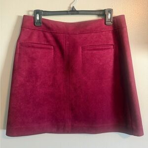Loft Burgundy Faux Suede Mini Skirt with front pockets size 10